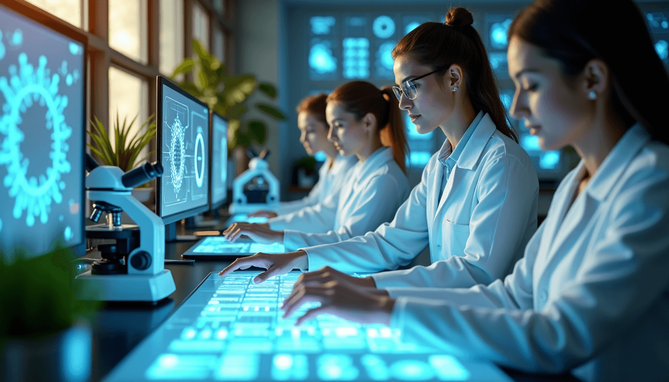 Female scientists conducting research in modern laboratory setting