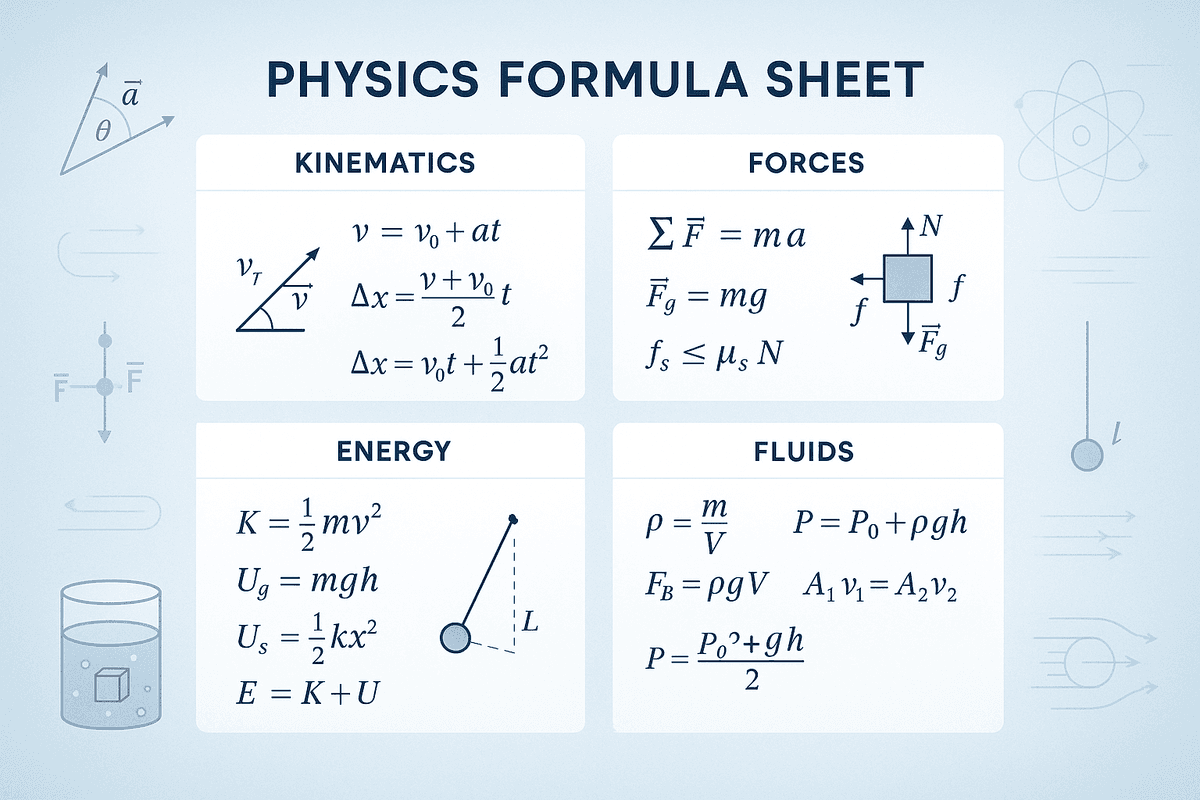 AP Physics 1 Formula Sheet for 2026 Essential Equations ++tutors